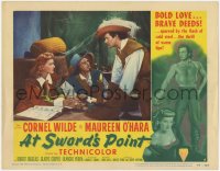 1a269 AT SWORD'S POINT LC #6 1952 sexy Maureen O'Hara looks at Cornel Wilde across table!