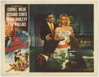1a292 BIG COMBO LC 1955 smiling Richard Conte & sexy Jean Wallace by huge stacks of cash!