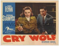 1a384 CRY WOLF LC #8 1947 close up of sad looking Errol Flynn & Barbara Stanwyck with drink!
