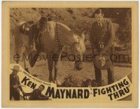1a448 FIGHTING THRU LC R1930s Ken Maynard somberly stands by grave with his horse Tarzan!