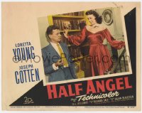 1a502 HALF ANGEL LC #3 1951 Joseph Cotten looks uninterested in sexy Loretta Young!