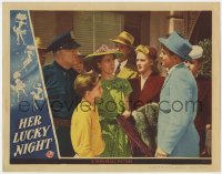 1a522 HER LUCKY NIGHT LC 1945 cop & lady glaring at Noah Beery Jr. by crowd on street!