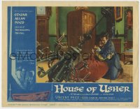 1a541 HOUSE OF USHER LC #1 1960 Mark Damon & Myrna Fahey barely escape falling chandelier!
