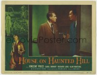 1a542 HOUSE ON HAUNTED HILL LC #6 1959 Alan Marshal standing by door facing Vincent Price with gun!