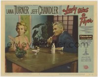 1a607 LADY TAKES A FLYER LC #4 1958 sexy smoking Lana Turner & Jeff Chandler drinking sake!