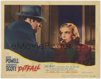 1a734 PITFALL LC #7 1948 Raymond Burr lights up Lizabeth Scott's cigarette!