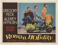 1a792 ROMAN HOLIDAY LC #1 1953 Audrey Hepburn, Gregory Peck & Eddie Albert all riding on Vespa!