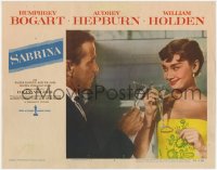 1a801 SABRINA LC #4 1954 Billy Wilder, Audrey Hepburn & Humphrey Bogart toast w/champagne glasses!