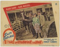 1a808 SALTY O'ROURKE LC #2 1945 Alan Ladd with jockey and William Demarest, horse racing!