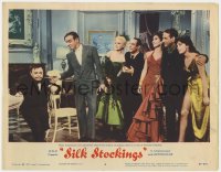 1a845 SILK STOCKINGS LC #3 1957 Astaire holds knife in Russian Peter Lorre's mouth as crowd watches!