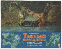 1a890 TARZAN'S HIDDEN JUNGLE LC #6 1955 guy pointing rifle by jeep stalled in river, Gordon Scott!