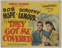 1a195 THEY GOT ME COVERED TC 1943 great close up of Bob Hope & Dorothy Lamour under umbrella!