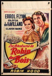 1b193 ADVENTURES OF ROBIN HOOD Belgian R1950s different art of Errol Flynn & Olivia De Havilland!