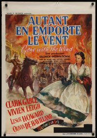 1b203 GONE WITH THE WIND Belgian R1954 Demil art of Leigh as Scarlett O'Hara, large 23x33 size!