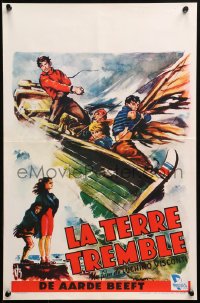 1b205 LA TERRA TREMA Belgian 1951 Luchino Visconti, Palka art of man & boy at sea!