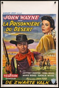1b215 SEARCHERS Belgian 1956 different art of John Wayne & Natalie Wood, John Ford classic!