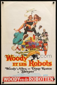 1b218 SLEEPER Belgian 1974 Woody Allen, Diane Keaton, wacky sci-fi comedy, art by McGinnis!