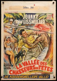 1b227 VALLEY OF HEAD HUNTERS Belgian 1953 Jiel art of Weismuller as Jungle Jim fighting natives!