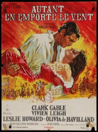 1b697 GONE WITH THE WIND French 23x32 R1970s Terpning art of Gable & Leigh over burning Atlanta!