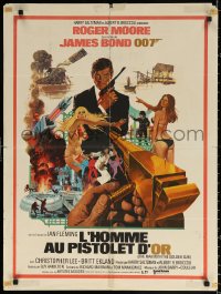1b718 MAN WITH THE GOLDEN GUN French 24x32 1974 art of Roger Moore as James Bond by Robert McGinnis!