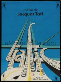 1b742 TRAFFIC French 23x31 1971 Jacques Tati as Mr. Hulot, art of title as congested highways!