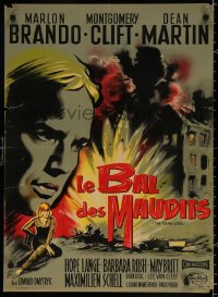 1b748 YOUNG LIONS French 22x30 R1960s Nazi Marlon Brando, Grinsson art of exploding city!