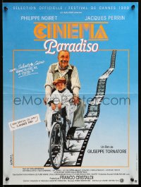 1b761 CINEMA PARADISO French 16x21 1989 great image of Philippe Noiret & Salvatore Cascio on bike!