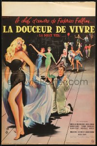 1b788 LA DOLCE VITA French 16x24 1960 Federico Fellini, Mastroianni, sexy Ekberg by Yves Thos!