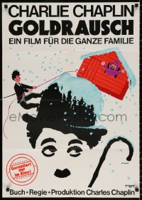 1b158 GOLD RUSH German R1969 Charlie Chaplin classic, wonderful art by Leo Kouper!