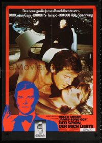 1b176 SPY WHO LOVED ME German 1977 Roger Moore as James Bond embracing sexy Barbara Bach, Seiko!
