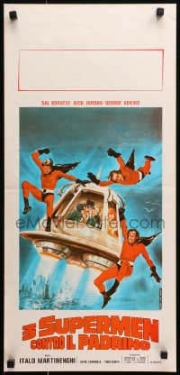 1b390 3 SUPERMEN AGAINST GODFATHER Italian locandina 1980 wonderful art of flying superheros!