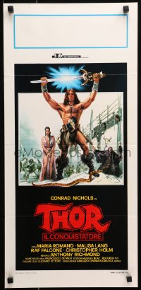1b401 THOR THE CONQUEROR Italian locandina 1983 Conan rip-off, cool sword & sorcery art by Piovano!