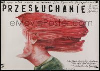 1b245 INTERROGATION Polish 27x38 1989 wild Pagowski art of woman with gagged face in her hair!