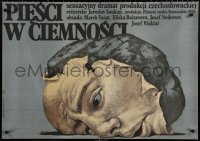 1b255 PEST VE TME Polish 27x38 1987 surreal Wieslaw Walkuski art of crushed face on a rock!