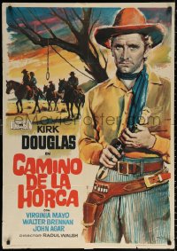 1b486 ALONG THE GREAT DIVIDE Spanish 1963 different Mac Gomez art of Kirk Douglas with gun!