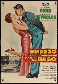 1b524 IT STARTED WITH A KISS Spanish 1961 different art of Ford & Reynolds kissing in in Spain!