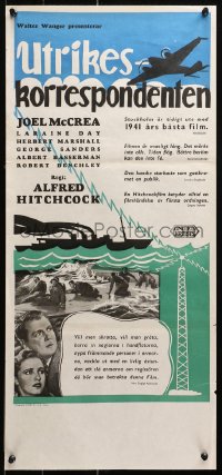 1b024 FOREIGN CORRESPONDENT Swedish stolpe 1941 Alfred Hitchcock, McCrea & Laraine Day in WWII!