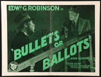 1b365 BULLETS OR BALLOTS English trade ad 1936 Robinson & Bogart about to engage in shootout!
