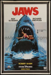 1b028 JAWS Turkish 1981 best different art of classic man-eating shark with sexy girl in mouth!