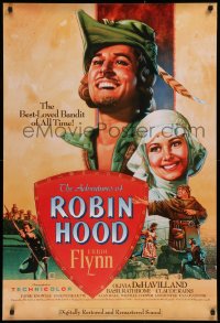 1c473 ADVENTURES OF ROBIN HOOD 1sh R1989 great Rodriguez art of Errol Flynn & Olivia De Havilland!