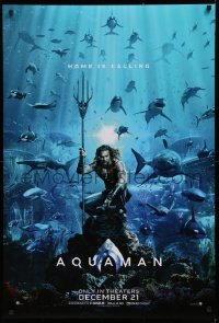 1c486 AQUAMAN teaser DS 1sh 2018 DC, Jason Momoa in title role with great white sharks and more!