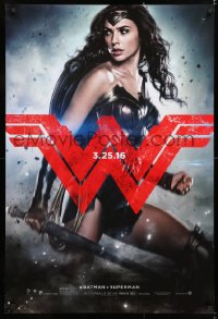 1c516 BATMAN V SUPERMAN teaser DS 1sh 2016 great image of sexiest Gal Gadot as Wonder Woman!