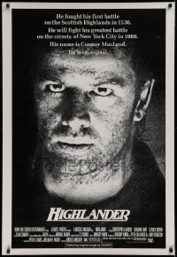 1c668 HIGHLANDER 1sh 1986 super close up art of immortal Christopher Lambert in the title role!