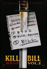 1c712 KILL BILL: VOL. 2 teaser DS 1sh 2004 Quentin Tarantino, cool image of katana through hit list!