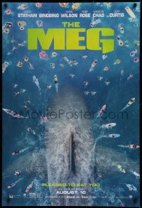 1c761 MEG teaser DS 1sh 2018 image of giant megalodon and terrified swimmers, pleased to eat you!