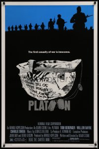 1c813 PLATOON 1sh 1986 Charlie Sheen & Quinn helping with soldier, Oliver Stone, Vietnam War!