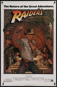 1c830 RAIDERS OF THE LOST ARK 1sh R1980s great art of adventurer Harrison Ford by Richard Amsel!
