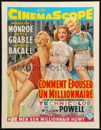 1c143 HOW TO MARRY A MILLIONAIRE 15x20 REPRO poster 1990s Marilyn Monroe, Grable & Bacall!