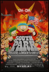 1c895 SOUTH PARK: BIGGER, LONGER & UNCUT int'l advance 1sh 1999 Parker & Stone animated musical!