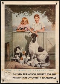 1c339 BE KIND TO ANIMALS 17x24 special poster 1950s children w/ dog, puppies & kitten by Megargee!
